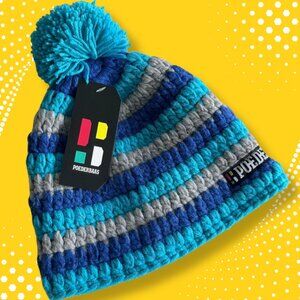 💙 NWT! Poederbaas Short Colorful Striped Beanie | Ski Winter Hat